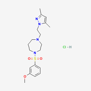 molecular formula C19H29ClN4O3S B2931253 1-(2-(3,5-dimethyl-1H-pyrazol-1-yl)ethyl)-4-((3-methoxyphenyl)sulfonyl)-1,4-diazepane hydrochloride CAS No. 1396680-58-2