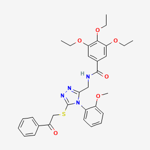 molecular formula C31H34N4O6S B2931255 3,4,5-triethoxy-N-{[4-(2-methoxyphenyl)-5-[(2-oxo-2-phenylethyl)sulfanyl]-4H-1,2,4-triazol-3-yl]methyl}benzamide CAS No. 389071-38-9