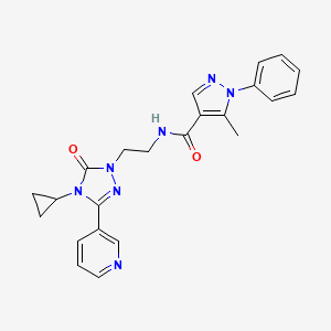 molecular formula C23H23N7O2 B2931272 N-{2-[4-cyclopropyl-5-oxo-3-(pyridin-3-yl)-4,5-dihydro-1H-1,2,4-triazol-1-yl]ethyl}-5-methyl-1-phenyl-1H-pyrazole-4-carboxamide CAS No. 1795191-70-6