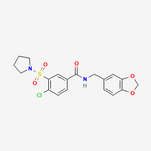 molecular formula C19H19ClN2O5S B2931285 N-[(2H-1,3-benzodioxol-5-yl)methyl]-4-chloro-3-(pyrrolidine-1-sulfonyl)benzamide CAS No. 796981-91-4