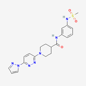 molecular formula C20H23N7O3S B2931296 N-(3-methanesulfonamidophenyl)-1-[6-(1H-pyrazol-1-yl)pyridazin-3-yl]piperidine-4-carboxamide CAS No. 1286728-93-5