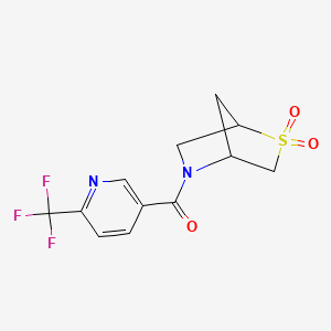 molecular formula C12H11F3N2O3S B2931332 (2,2-Dioxido-2-thia-5-azabicyclo[2.2.1]heptan-5-yl)(6-(trifluoromethyl)pyridin-3-yl)methanone CAS No. 2034456-48-7