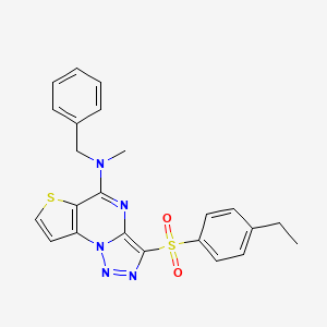 molecular formula C23H21N5O2S2 B2931334 N-benzyl-10-(4-ethylbenzenesulfonyl)-N-methyl-5-thia-1,8,11,12-tetraazatricyclo[7.3.0.0^{2,6}]dodeca-2(6),3,7,9,11-pentaen-7-amine CAS No. 892742-98-2