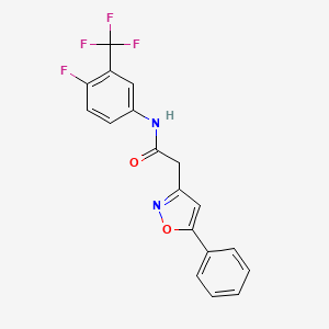 molecular formula C18H12F4N2O2 B2931418 N-[4-fluoro-3-(trifluoromethyl)phenyl]-2-(5-phenyl-1,2-oxazol-3-yl)acetamide CAS No. 946361-69-9
