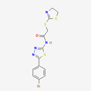 molecular formula C13H11BrN4OS3 B2931484 N-[5-(4-bromophenyl)-1,3,4-thiadiazol-2-yl]-2-(4,5-dihydro-1,3-thiazol-2-ylsulfanyl)acetamide CAS No. 394230-08-1