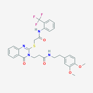 molecular formula C30H29F3N4O5S B2931505 N-[2-(3,4-dimethoxyphenyl)ethyl]-3-{4-oxo-2-[({[2-(trifluoromethyl)phenyl]carbamoyl}methyl)sulfanyl]-3,4-dihydroquinazolin-3-yl}propanamide CAS No. 422286-92-8