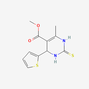 molecular formula C11H12N2O2S2 B2931626 Methyl 6-methyl-4-(thiophen-2-yl)-2-thioxo-1,2,3,4-tetrahydropyrimidine-5-carboxylate CAS No. 302822-24-8