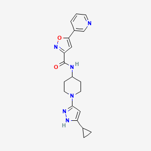 molecular formula C20H22N6O2 B2931641 N-[1-(5-cyclopropyl-1H-pyrazol-3-yl)piperidin-4-yl]-5-(pyridin-3-yl)-1,2-oxazole-3-carboxamide CAS No. 2034208-94-9