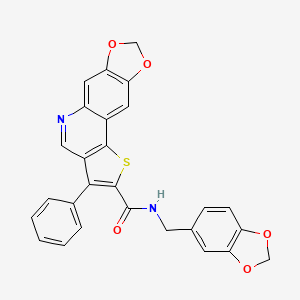 molecular formula C27H18N2O5S B2931649 N-(1,3-benzodioxol-5-ylmethyl)-3-phenyl[1,3]dioxolo[4,5-g]thieno[3,2-c]quinoline-2-carboxamide CAS No. 1223836-74-5