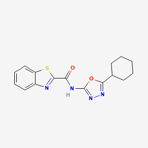 molecular formula C16H16N4O2S B2931692 N-(5-cyclohexyl-1,3,4-oxadiazol-2-yl)-1,3-benzothiazole-2-carboxamide CAS No. 922105-45-1