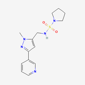 molecular formula C14H19N5O2S B2931744 N-((1-methyl-3-(pyridin-3-yl)-1H-pyrazol-5-yl)methyl)pyrrolidine-1-sulfonamide CAS No. 2034552-45-7