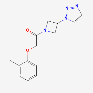 molecular formula C14H16N4O2 B2931749 1-(3-(1H-1,2,3-triazol-1-yl)azetidin-1-yl)-2-(o-tolyloxy)ethanone CAS No. 2034266-04-9