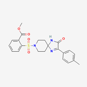 molecular formula C22H23N3O5S B2931787 Methyl 2-{[2-(4-methylphenyl)-3-oxo-1,4,8-triazaspiro[4.5]dec-1-en-8-yl]sulfonyl}benzoate CAS No. 1358964-79-0