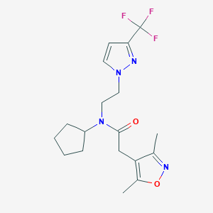 molecular formula C18H23F3N4O2 B2931792 N-cyclopentyl-2-(3,5-dimethyl-1,2-oxazol-4-yl)-N-{2-[3-(trifluoromethyl)-1H-pyrazol-1-yl]ethyl}acetamide CAS No. 2034555-00-3