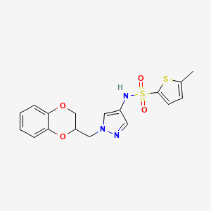 molecular formula C17H17N3O4S2 B2931812 N-(1-((2,3-dihydrobenzo[b][1,4]dioxin-2-yl)methyl)-1H-pyrazol-4-yl)-5-methylthiophene-2-sulfonamide CAS No. 1795472-01-3