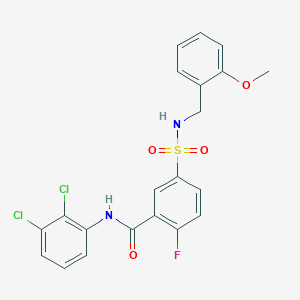 molecular formula C21H17Cl2FN2O4S B2931830 N-(2,3-dichlorophenyl)-2-fluoro-5-{[(2-methoxyphenyl)methyl]sulfamoyl}benzamide CAS No. 451511-14-1
