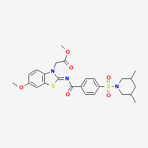molecular formula C25H29N3O6S2 B2931831 methyl 2-[(2Z)-2-({4-[(3,5-dimethylpiperidin-1-yl)sulfonyl]benzoyl}imino)-6-methoxy-2,3-dihydro-1,3-benzothiazol-3-yl]acetate CAS No. 865199-97-9