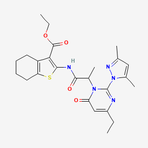molecular formula C25H31N5O4S B2931884 ethyl 2-(2-(2-(3,5-dimethyl-1H-pyrazol-1-yl)-4-ethyl-6-oxopyrimidin-1(6H)-yl)propanamido)-4,5,6,7-tetrahydrobenzo[b]thiophene-3-carboxylate CAS No. 1099616-62-2