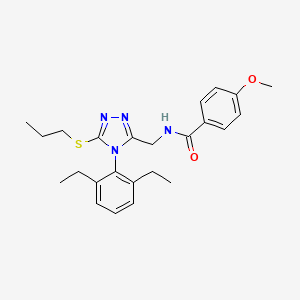 molecular formula C24H30N4O2S B2931904 N-{[4-(2,6-diethylphenyl)-5-(propylsulfanyl)-4H-1,2,4-triazol-3-yl]methyl}-4-methoxybenzamide CAS No. 476432-49-2