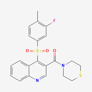 molecular formula C21H19FN2O3S2 B2931943 4-(3-FLUORO-4-METHYLBENZENESULFONYL)-3-(THIOMORPHOLINE-4-CARBONYL)QUINOLINE CAS No. 1111016-19-3