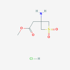 molecular formula C6H12ClNO4S B2932009 methyl2-(3-amino-1,1-dioxo-1lambda6-thietan-3-yl)acetatehydrochloride CAS No. 2490412-86-5