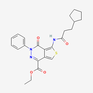 molecular formula C23H25N3O4S B2932065 Ethyl 5-(3-cyclopentylpropanamido)-4-oxo-3-phenyl-3,4-dihydrothieno[3,4-d]pyridazine-1-carboxylate CAS No. 851946-83-3