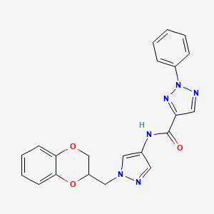 molecular formula C21H18N6O3 B2932066 N-{1-[(2,3-dihydro-1,4-benzodioxin-2-yl)methyl]-1H-pyrazol-4-yl}-2-phenyl-2H-1,2,3-triazole-4-carboxamide CAS No. 1797022-48-0