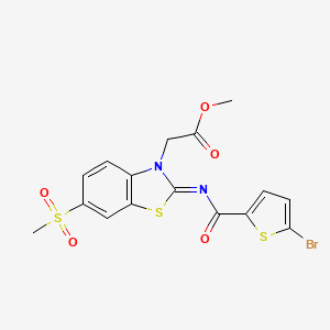 molecular formula C16H13BrN2O5S3 B2932068 methyl 2-[(2Z)-2-[(5-bromothiophene-2-carbonyl)imino]-6-methanesulfonyl-2,3-dihydro-1,3-benzothiazol-3-yl]acetate CAS No. 865198-47-6
