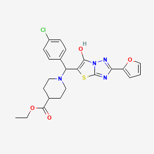 Ethyl 1-((4-chlorophenyl)(2-(furan-2-yl)-6-hydroxythiazolo[3,2-b][1,2,4]triazol-5-yl)methyl)piperidine-4-carboxylate