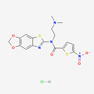 molecular formula C17H17ClN4O5S2 B2932163 N-[2-(dimethylamino)ethyl]-N-([1,3]dioxolo[4,5-f][1,3]benzothiazol-6-yl)-5-nitrothiophene-2-carboxamide;hydrochloride CAS No. 1322016-72-7