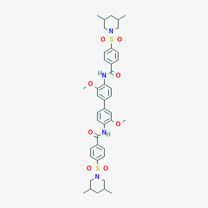 molecular formula C42H50N4O8S2 B2932207 4-[(3,5-dimethylpiperidin-1-yl)sulfonyl]-N-(4'-{4-[(3,5-dimethylpiperidin-1-yl)sulfonyl]benzamido}-3,3'-dimethoxy-[1,1'-biphenyl]-4-yl)benzamide CAS No. 474621-87-9