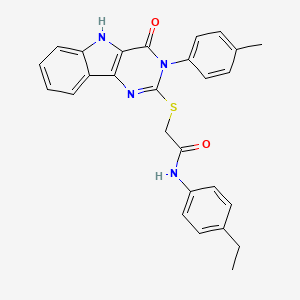 molecular formula C27H24N4O2S B2932237 N-(4-ethylphenyl)-2-{[3-(4-methylphenyl)-4-oxo-3H,4H,5H-pyrimido[5,4-b]indol-2-yl]sulfanyl}acetamide CAS No. 536704-82-2