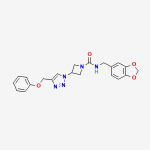 molecular formula C21H21N5O4 B2932243 N-(benzo[d][1,3]dioxol-5-ylmethyl)-3-(4-(phenoxymethyl)-1H-1,2,3-triazol-1-yl)azetidine-1-carboxamide CAS No. 2034592-79-3