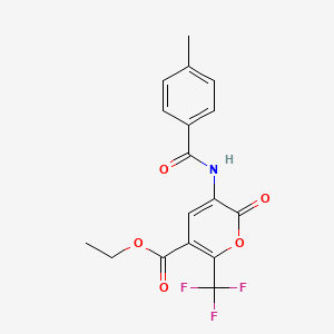 molecular formula C17H14F3NO5 B2932271 ethyl 3-[(4-methylbenzoyl)amino]-2-oxo-6-(trifluoromethyl)-2H-pyran-5-carboxylate CAS No. 400086-33-1