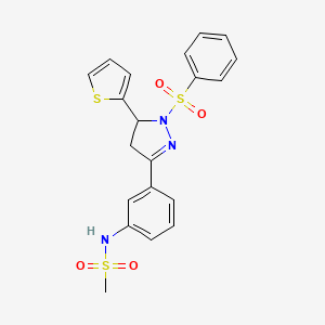 molecular formula C20H19N3O4S3 B2932300 N-{3-[1-(benzenesulfonyl)-5-(thiophen-2-yl)-4,5-dihydro-1H-pyrazol-3-yl]phenyl}methanesulfonamide CAS No. 833434-30-3