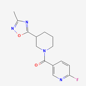 molecular formula C14H15FN4O2 B2932308 2-Fluoro-5-[3-(3-methyl-1,2,4-oxadiazol-5-yl)piperidine-1-carbonyl]pyridine CAS No. 1333756-70-9