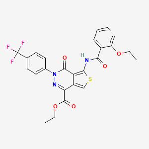 molecular formula C25H20F3N3O5S B2932340 Ethyl 5-[(2-ethoxybenzoyl)amino]-4-oxo-3-[4-(trifluoromethyl)phenyl]thieno[3,4-d]pyridazine-1-carboxylate CAS No. 851951-17-2