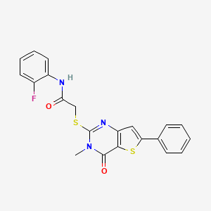 molecular formula C21H16FN3O2S2 B2932352 N-(2-fluorophenyl)-2-({3-methyl-4-oxo-6-phenyl-3H,4H-thieno[3,2-d]pyrimidin-2-yl}sulfanyl)acetamide CAS No. 1105199-85-6