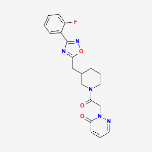 molecular formula C20H20FN5O3 B2932356 2-(2-(3-((3-(2-fluorophenyl)-1,2,4-oxadiazol-5-yl)methyl)piperidin-1-yl)-2-oxoethyl)pyridazin-3(2H)-one CAS No. 1705135-14-3