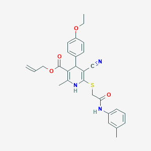 molecular formula C28H29N3O4S B2932368 Allyl 5-cyano-4-(4-ethoxyphenyl)-2-methyl-6-((2-oxo-2-(m-tolylamino)ethyl)thio)-1,4-dihydropyridine-3-carboxylate CAS No. 442556-36-7