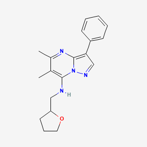 molecular formula C19H22N4O B2932380 5,6-dimethyl-N-[(oxolan-2-yl)methyl]-3-phenylpyrazolo[1,5-a]pyrimidin-7-amine CAS No. 900293-18-7