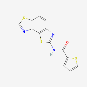 molecular formula C14H9N3OS3 B2932388 N-{11-methyl-3,10-dithia-5,12-diazatricyclo[7.3.0.0^{2,6}]dodeca-1(9),2(6),4,7,11-pentaen-4-yl}thiophene-2-carboxamide CAS No. 361171-21-3