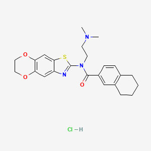 molecular formula C24H28ClN3O3S B2932412 N-(6,7-dihydro-[1,4]dioxino[2,3-f][1,3]benzothiazol-2-yl)-N-[2-(dimethylamino)ethyl]-5,6,7,8-tetrahydronaphthalene-2-carboxamide;hydrochloride CAS No. 1177524-27-4