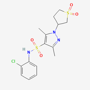 molecular formula C15H18ClN3O4S2 B2932433 N-(2-chlorophenyl)-1-(1,1-dioxidotetrahydrothiophen-3-yl)-3,5-dimethyl-1H-pyrazole-4-sulfonamide CAS No. 1019095-07-8
