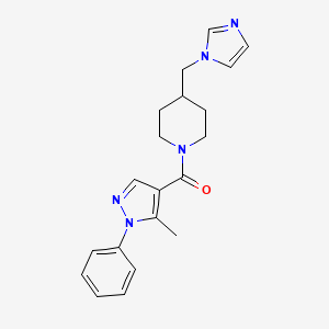 molecular formula C20H23N5O B2932476 (4-((1H-imidazol-1-yl)methyl)piperidin-1-yl)(5-methyl-1-phenyl-1H-pyrazol-4-yl)methanone CAS No. 1286717-34-7