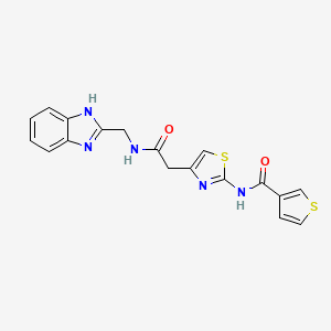 molecular formula C18H15N5O2S2 B2932487 N-(4-(2-(((1H-benzo[d]imidazol-2-yl)methyl)amino)-2-oxoethyl)thiazol-2-yl)thiophene-3-carboxamide CAS No. 1206986-76-6