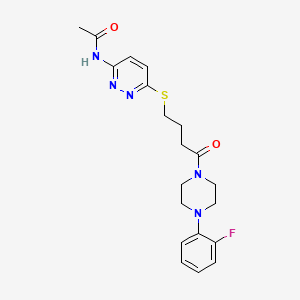 molecular formula C20H24FN5O2S B2932589 N-(6-((4-(4-(2-fluorophenyl)piperazin-1-yl)-4-oxobutyl)thio)pyridazin-3-yl)acetamide CAS No. 1105247-56-0
