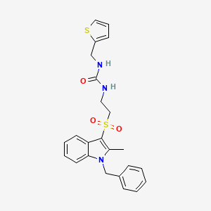 B2932620 1-(2-((1-benzyl-2-methyl-1H-indol-3-yl)sulfonyl)ethyl)-3-(thiophen-2-ylmethyl)urea CAS No. 946291-84-5