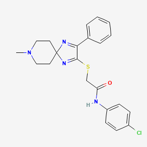 molecular formula C22H23ClN4OS B2932626 N-(4-CHLOROPHENYL)-2-({8-METHYL-3-PHENYL-1,4,8-TRIAZASPIRO[4.5]DECA-1,3-DIEN-2-YL}SULFANYL)ACETAMIDE CAS No. 1189425-94-2