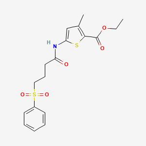 molecular formula C18H21NO5S2 B2932646 Ethyl 3-methyl-5-(4-(phenylsulfonyl)butanamido)thiophene-2-carboxylate CAS No. 923087-36-9